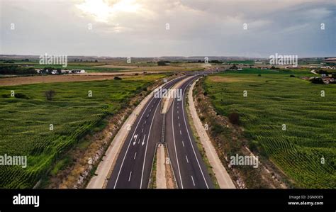 Aerial View Of Countryside Highway At Dusk Stock Photo Alamy