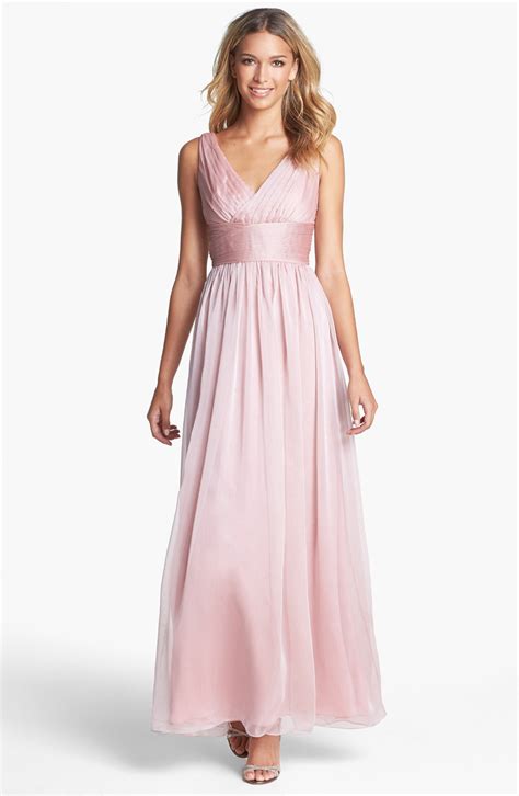 Ml Monique Lhuillier Bridesmaids Sleeveless Ruched Chiffon Dress In