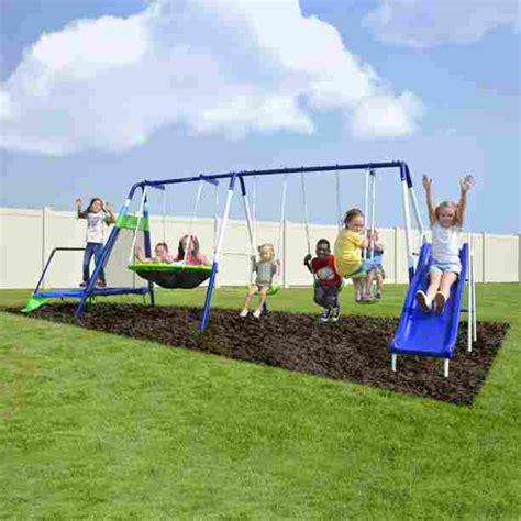 Sportspower Mountain View Metal Swing Set With Glide Ride Saucer