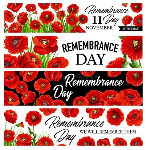 11 November Remembrance Day Design Template With Poppy Flower And Title