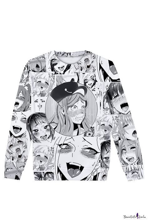 popular ahegao comic anime figure manga faces 3d printed long sleeve round neck pullover