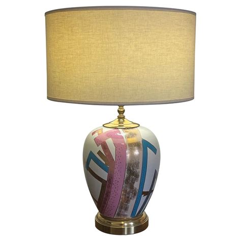 Post Modern Glazed Ceramic Table Lamp Colorful Geometric Pattern