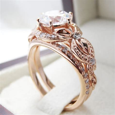 zhixun new arrival exquisite wedding engagement ring set white stone rose gold rings for women
