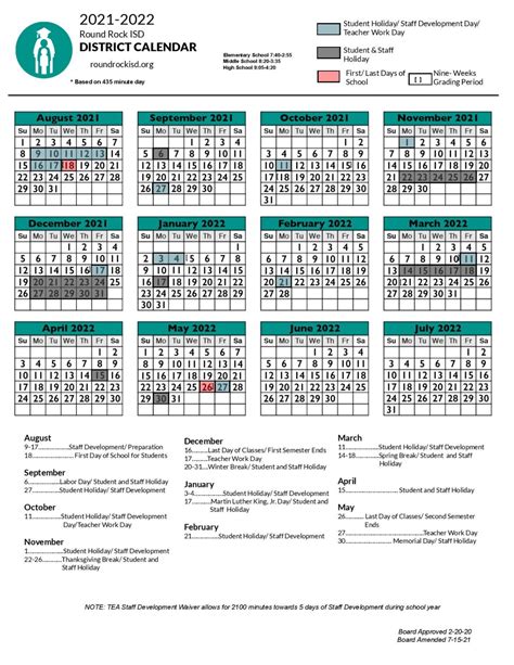Round Rock Independent School District Calendar 2021 2022