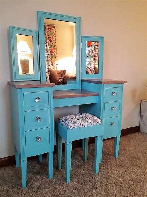 Kids vanity set, makeup dressing vanity set wooden princess makeup table with cushioned stool,drawer,wooden legs and mirror, make up dressing play set for girls's best gift (blue). Little Princess Kids Vanity Sized for Room to Grow ...