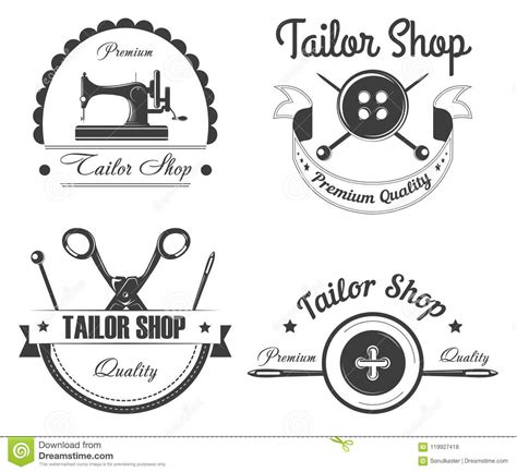Tailor Shop Or Atelier Vector Icons Stock Vector Illustration Of