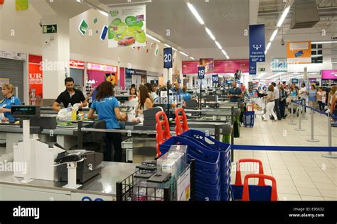 Cash Register Check Out At Supermarket Carrefour Shopping Centre In