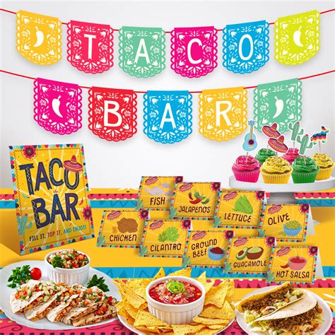Mexican Fiesta Taco Bar Decorations Set 1 Taco Bar Banner 1 Etsy In 2022 Taco Bar Taco Bar