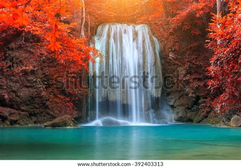 Erawan Waterfall Beautiful Waterfall Sunlight Rays Stock Photo Edit