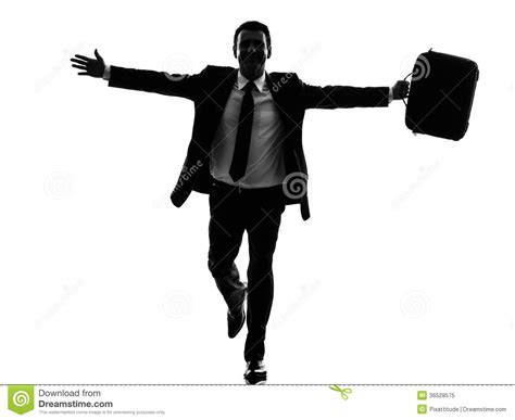 Business Man Running Happy Arms Outstretched Silhouette Stock Image