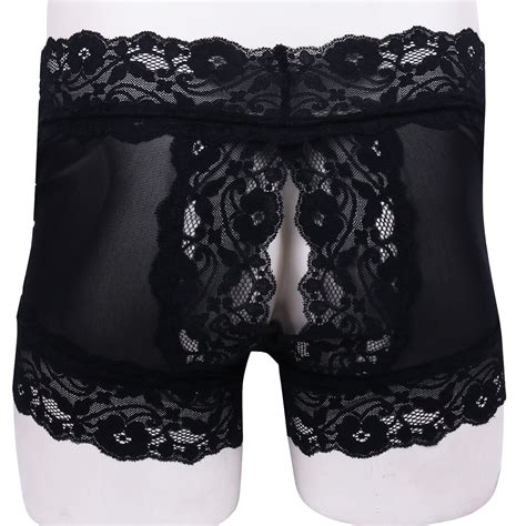 Underpants Iefiel Sissy Mens Sexy Lingerie Open Crotch Panties Mesh Lace Buboxer Short