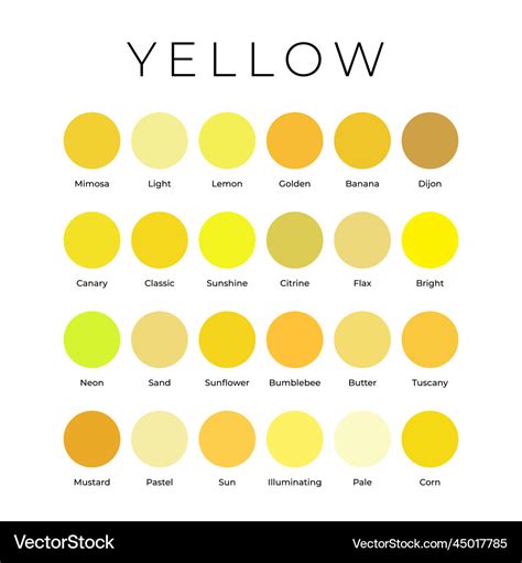 Yellow Color Shades Swatches Palette With Names Vector Image