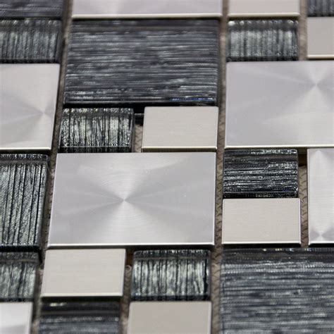 Luxury Textured Grey Glass And Brushed Steel Mix Mosaic Wall Tiles Sheet 8mm 5056090829187 Ebay