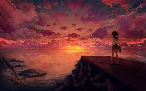 1920x1200 Resolution Anime Girl Looking At Sky 1200p Wallpaper