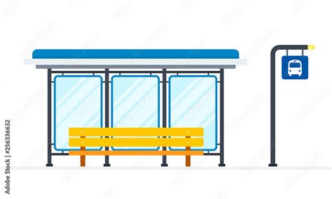 Public Bus Stop Vector Flat Material Design Isolated Object On White Background Stock Vector