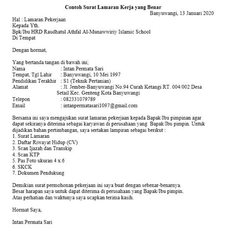 Contoh surat lamaran pekerjaan singkat. Surat Lamaran Yang Benar / Tips Dan Contoh Menulis Amplop ...
