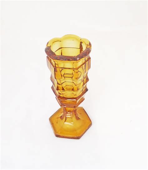 Vintage Amber Depression Glass Vase Art Deco Vase