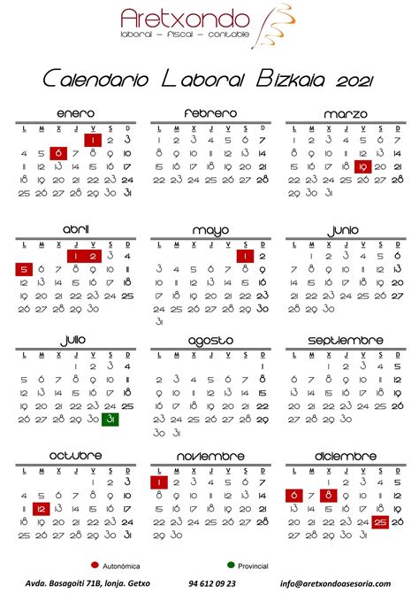 Festivos 2021 en cada municipio de bizkaia abadiño. Calendario Laboral - Bizkaia 2021 - Asesoría Aretxondo