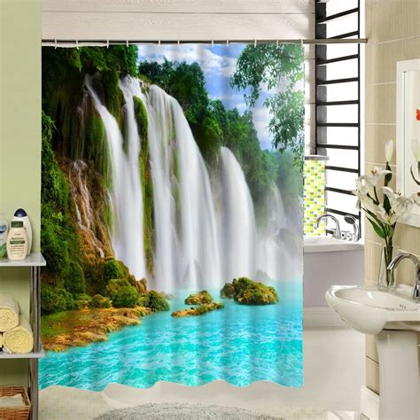 2016 Real 3d Waterfall Scenic Waterproof Home Decoration Shower Curtain