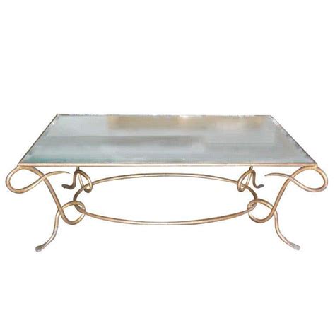 René Drouet Gilded Cocktail Table With Oxidized Mirror Top For Sale At