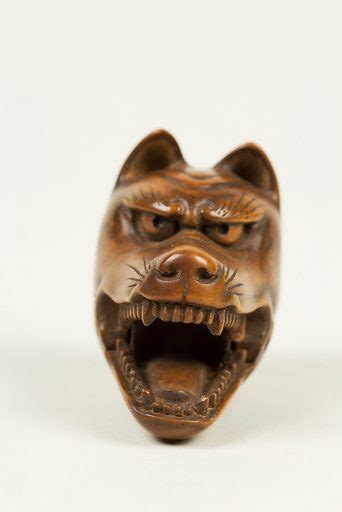 Carved in wood, with its open jaw showing. Netsuke of Kyōgen Mask. Kitsune. free public domain image ...
