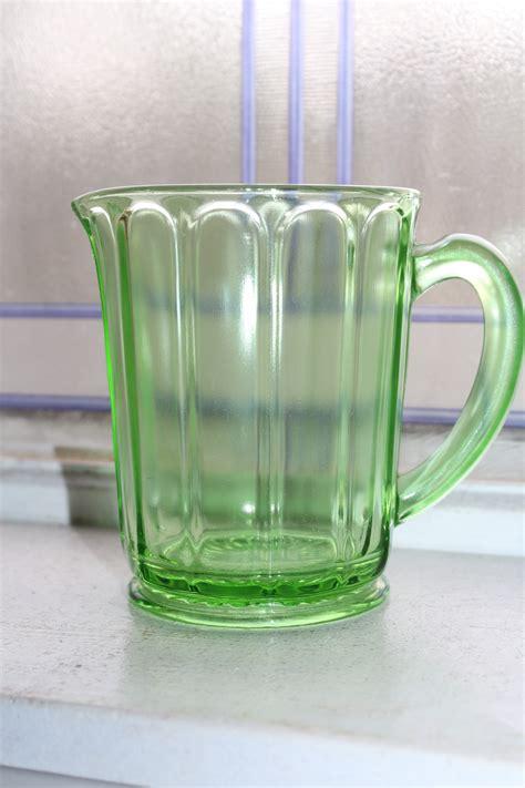 Green Depression Glass Paneled Pitcher Hazel Atlas Vintage S
