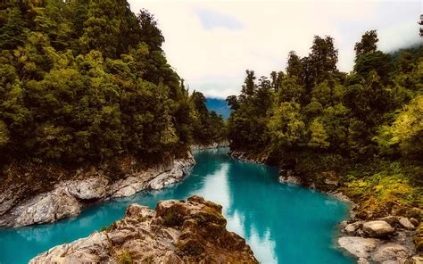 New Zealand Mountain River Forest Cliffs Oceania Blue River Hd