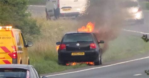 Moment Car Bursts Into Flames On A55 Filmed On Camera North Wales Live