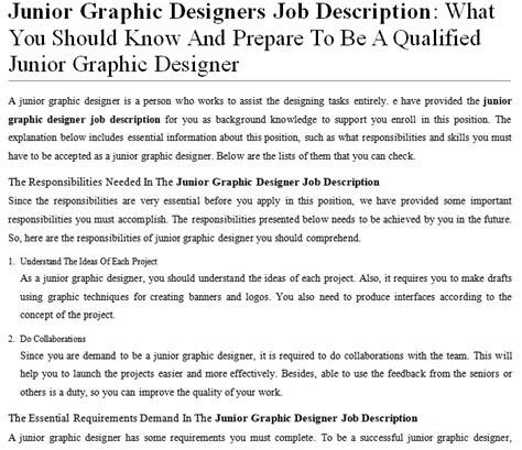 Junior Graphic Designers Job Description What You Should Know And