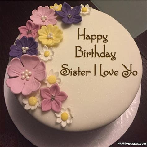 Best ever specialty heart birthday cake with name. Happy Birthday sister i love you Cake Images