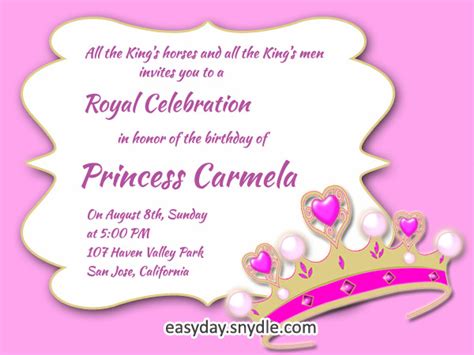 Princess Birthday Invitation Wording Samples and Ideas - Easyday