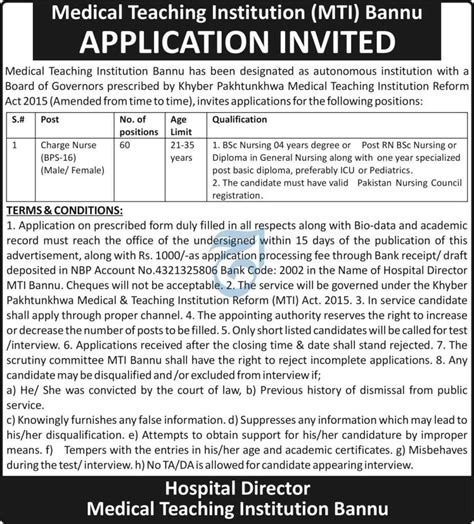 Medical Teaching Institution Bannu Jobs Latest Jobs In Pakistan