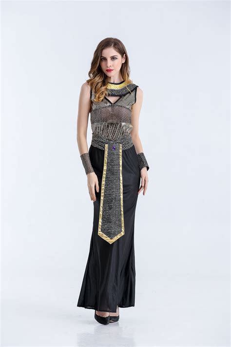 Halloween The Cleopatra Ancient Egypt Queen Long Black Dress Adult