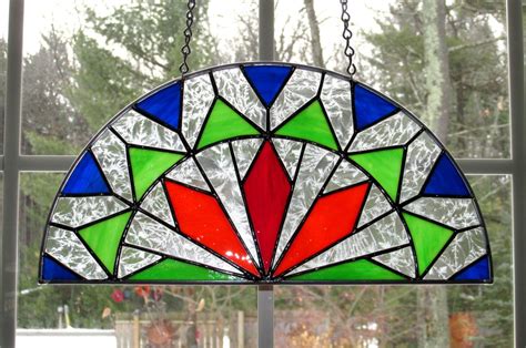 Half Circle Stained Glass Window Design Triangle Diamond Etsy In 2021