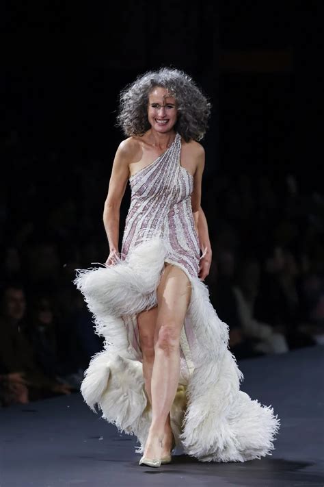 Andie Macdowell 64 Goes Grey And Flaunts Her Epic Legs At Paris