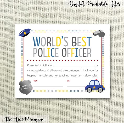 Police Officer Certificate Printable Worlds Best Police