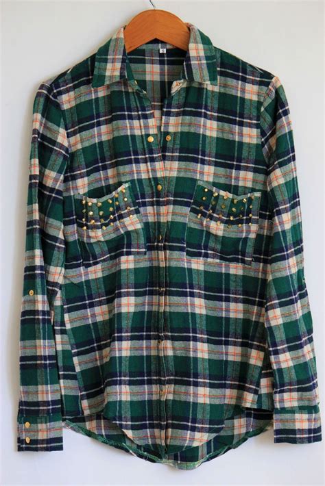 Studded Green Flannel Green Flannel Womens Plaid Shirt Clothes