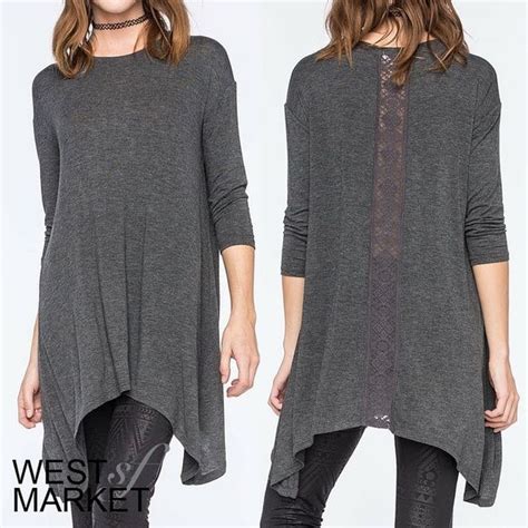 Sale One Left Long Lace Back Grey Tunic Charcoal Grey Tunic With
