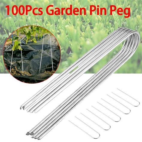 100x U Shaped Garden Pins Netting Stakes Ground Spikes Landscape Cover