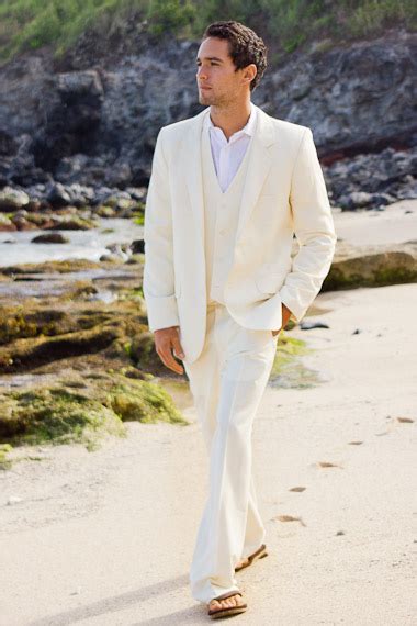Why is a mens linen suit a great choice for the groom at a tropical beach wedding or destination wedding? Men's Custom Silk-Blend Suit - Beach Wedding - Island Importer