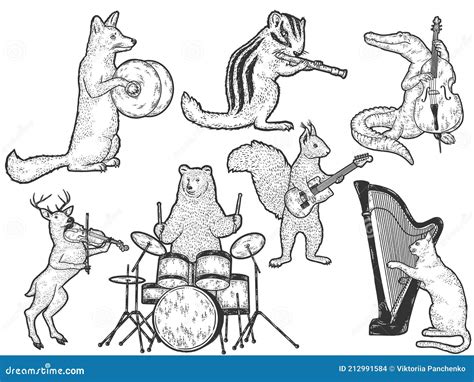 Animals Playing Musical Instruments Set Musician Animals Cartoon