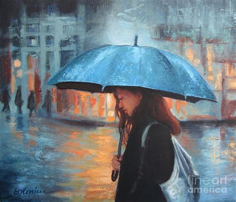 Rain Night Umbrella Painting By Elena Oleniuc