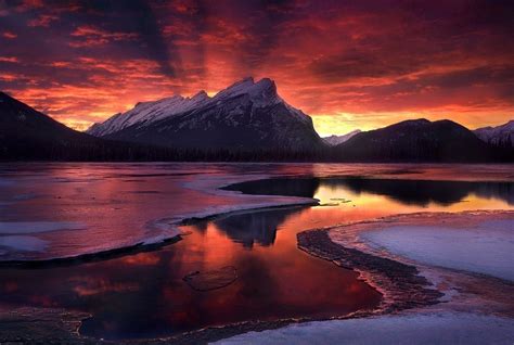 Banff National Park Canada Sunrise Mountain Forest Winter Clouds