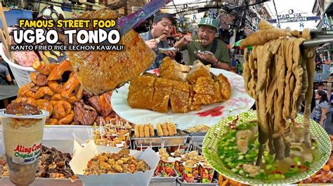 Filipino Street Food In “ugbo Tondo Manila” Kanto Fried Rice Lechon Kawali Tumbong Soup