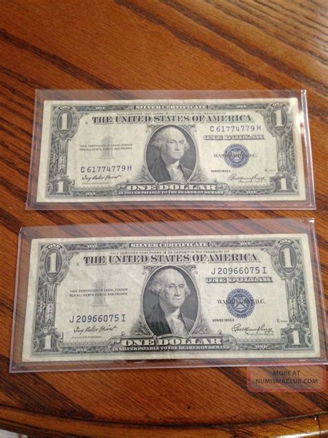 (2) - 1935 E Silver Certificate Blue Label Seal One Dollar Bill