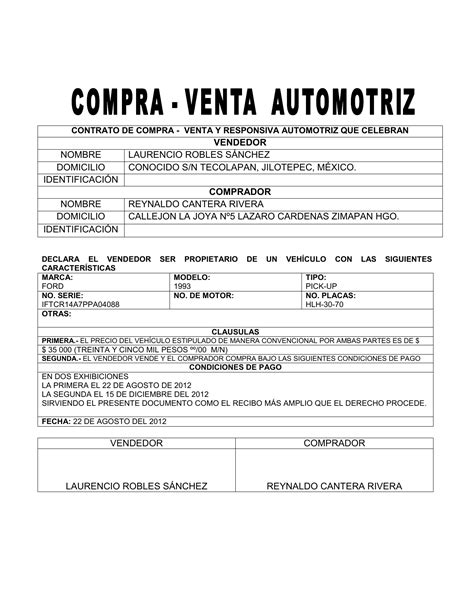 Contrato De Compra Venta Carro Mexico My XXX Hot Girl