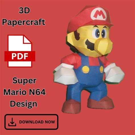 Super Mario N64 Papercraft 3d Pepakura Pdf Template File Polygonal