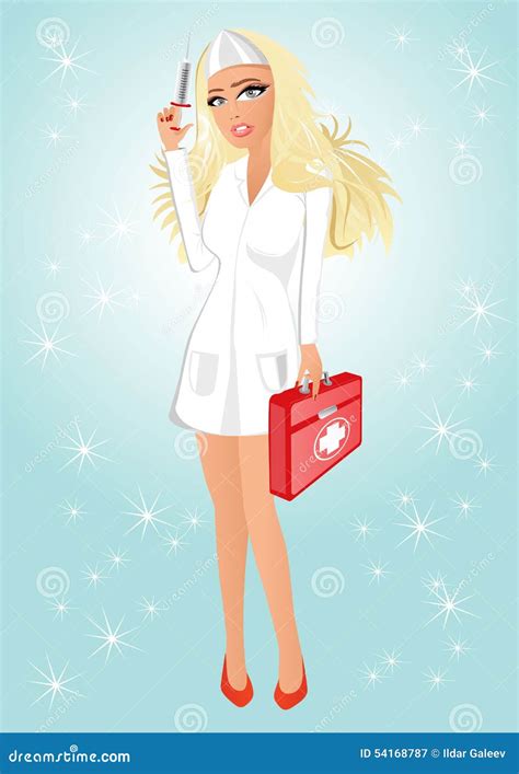 Modest Nurse With Syringe And First Aid Kit Stock Vector Illustration