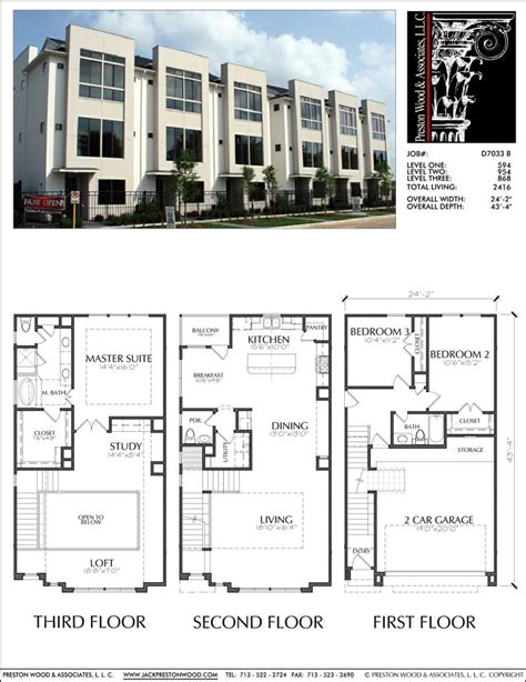 View floor plans for the shoreline, the best waterfront home plans, condo floor plans 2 bedrooms, 3 bedrooms, and 4 bedrooms. Three Story Townhouse Plan D7033 B | Row house design ...