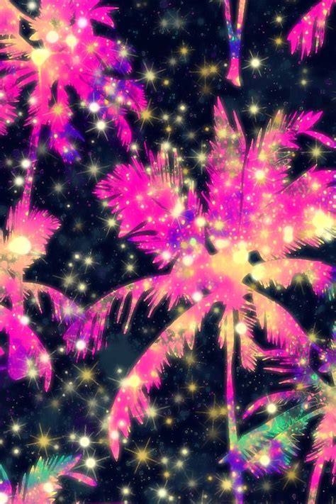Neon Blurred Night Palm Trees Galaxy Wallpaper In 2020